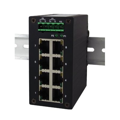 Ethernet nemanažovatelný switch. 8x 10/100 RJ45, DIN lišta, -10 až 70°C